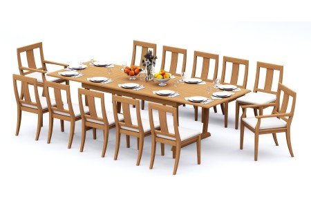 13 PC Dining Set - 117" Double Extension Masc Rectangle Table & 12 Osbo Chairs (2 Arms + 10 Armless)