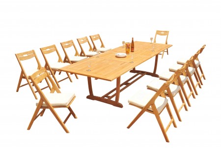 13 PC Dining Set - 117" Double Extension Masc Rectangle Table & 12 Surf Folding Arm Chairs