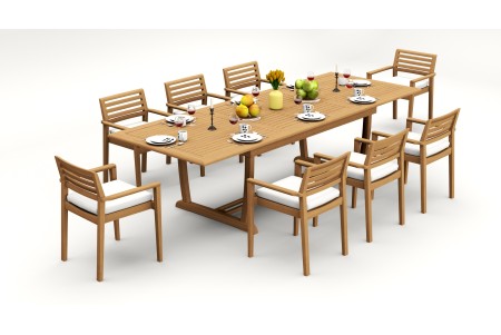9 PC Dining Set - 117" Double Extension Masc Rectangle Table & 8 Montana Stacking Arm Chairs