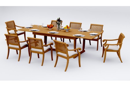 9 PC Dining Set - 117" Double Extension Masc Rectangle Table & 8 Arbor Stacking Arm Chairs