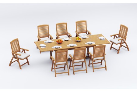 9 PC Dining Set - 117" Double Extension Masc Rectangle Table & 8 Ashley Arm Chairs