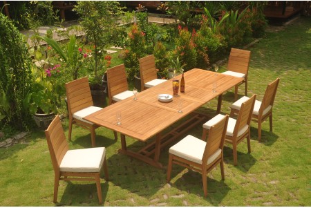 9 PC Dining Set - 117" Double Extension Masc Rectangle Table & 8 Charleston Stacking Arm Chairs