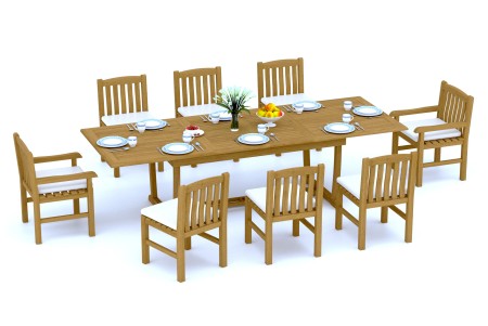 9 PC Dining Set - 117" Double Extension Masc Rectangle Table & 8 Devon Chairs (2 Arms + 6 Armless)