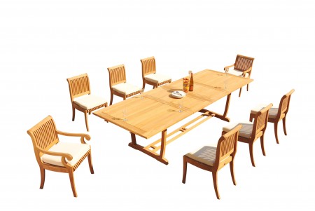 9 PC Dining Set - 117" Double Extension Masc Rectangle Table & 8 Giva Chairs (2 Arms + 6 Armless)