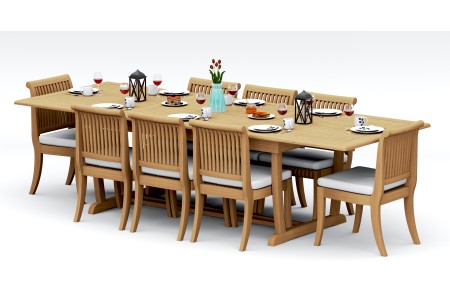 9 PC Dining Set - 117" Double Extension Masc Rectangle Table & 8 Giva Armless Chairs
