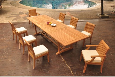 9 PC Dining Set - 117" Double Extension Masc Rectangle Table & 8 Lagos Chairs (2 Arms + 6 Armless)