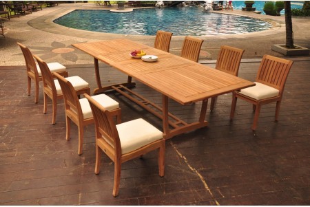 9 PC Dining Set - 117" Double Extension Masc Rectangle Table & 8 Lagos Armless Chairs