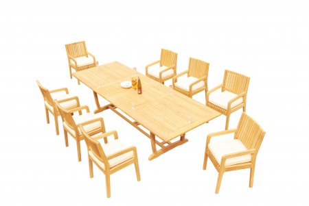 9 PC Dining Set - 117" Double Extension Masc Rectangle Table & 8 Maldives Arm Chairs