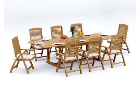 9 PC Dining Set - 117" Double Extension Masc Rectangle Table & 8 Marley Arm Chairs
