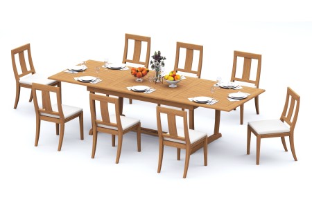 9 PC Dining Set - 117" Double Extension Masc Rectangle Table & 8 Osbo Armless Chairs