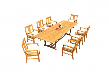 9 PC Dining Set - 117" Double Extension Masc Rectangle Table & 8 Osbo Arm Chairs