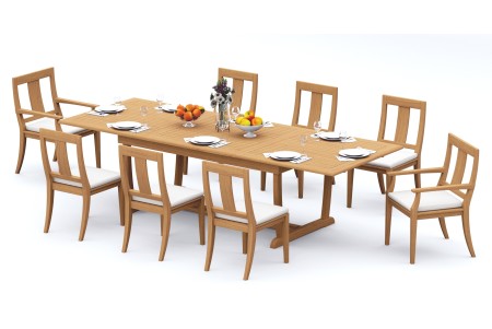 9 PC Dining Set - 117" Double Extension Masc Rectangle Table & 8 Osbo Chairs (2 Arms + 6 Armless)