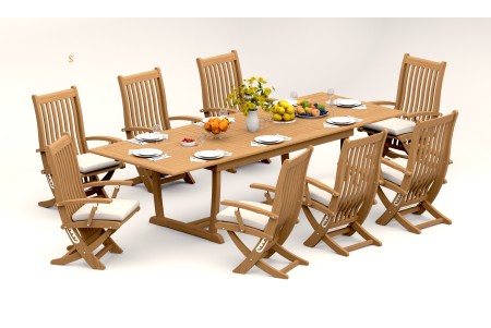 9 PC Dining Set - 117" Double Extension Masc Rectangle Table & 8 Warwick Arm Chairs