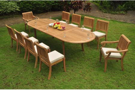 11 PC Dining Set - 117" Double Extension Oval Table & 10 Arbor Stacking Chairs (8 Armless, 2 Arms)  