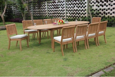 11 PC Dining Set - 117" Double Extension Oval Table & 10 Arbor Stacking Armless Chairs