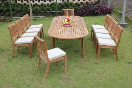 13 PC Dining Set - 117" Double Extension Oval Table & 12 Arbor Stacking Armless Chairs