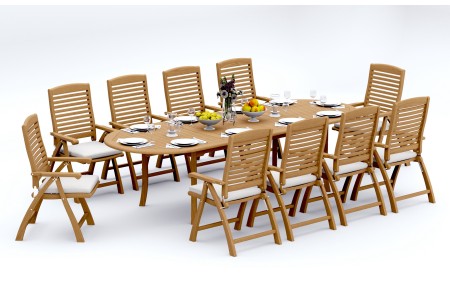 11 PC Dining Set - 117" Double Extension Oval Table & 10 Ashley Arm Chairs