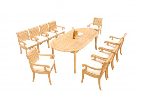 11 PC Dining Set - 117" Double Extension Oval Table & 10 Giva Arm Chairs