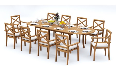 13 PC Dining Set - 117" Double Extension Oval Table & 12 Granada Stacking Arm Chairs