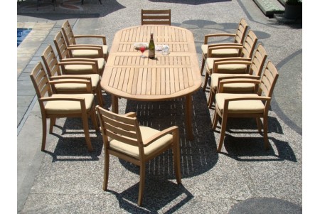 11 PC Dining Set - 117" Double Extension Oval Table & 10 Travota Stacking Arm Chairs