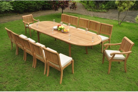 13 PC Dining Set - 117" Double Extension Oval Table & 12 Arbor Stacking Chairs (10 Armless, 2 Arms)  