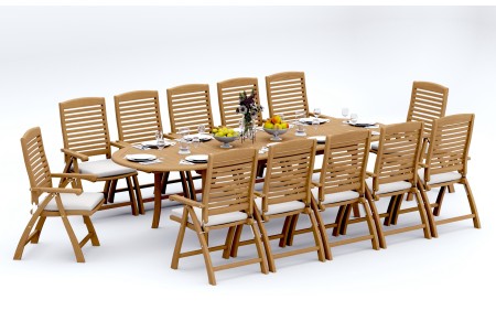 13 PC Dining Set - 117" Double Extension Oval Table & 12 Ashley Arm Chairs