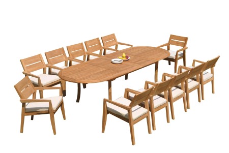 13 PC Dining Set - 117" Double Extension Oval Table & 12 Cellore Stacking Arm Chairs