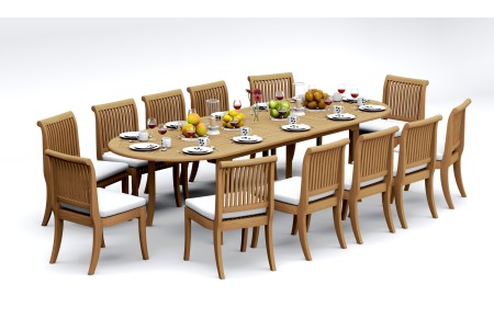 13 PC Dining Set - 117" Double Extension Oval Table & 12 Giva Armless Chairs