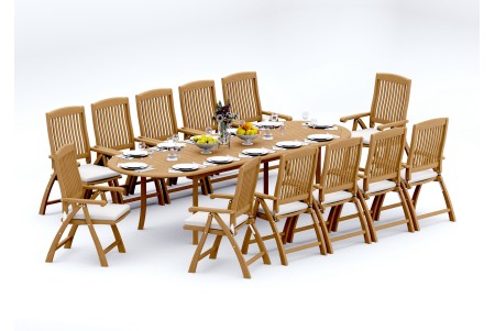 13 PC Dining Set - 117" Double Extension Oval Table & 12 Marley Arm Chairs