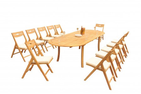 13 PC Dining Set - 117" Double Extension Oval Table & 12 Surf Folding Arm Chairs