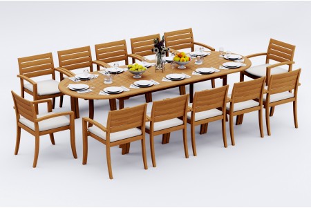 13 PC Dining Set - 117" Double Extension Oval Table & 12 Travota Stacking Arm Chairs