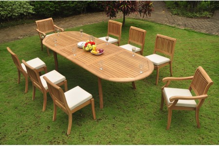 9 PC Dining Set - 117" Double Extension Oval Table & 8 Arbor Stacking Chairs (6 Armless, 2 Arms)  