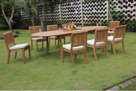 9 PC Dining Set - 117" Double Extension Oval Table & 8 Arbor Stacking Armless Chairs