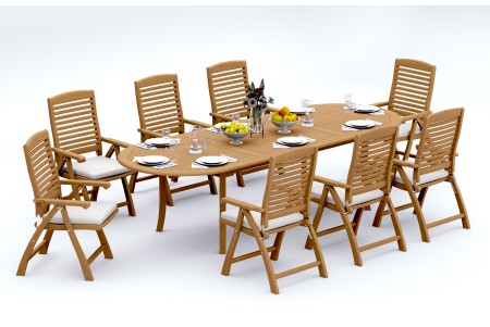 9 PC Dining Set - 117" Double Extension Oval Table & 8 Ashley Arm Chairs
