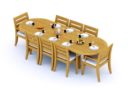 9 PC Dining Set - 117" Double Extension Oval Table & 8 Atnas Chairs (2 Arms + 6 Armless)
