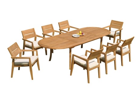 9 PC Dining Set - 117" Double Extension Oval Table & 8 Cellore Stacking Arm Chairs