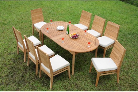 9 PC Dining Set - 117" Double Extension Oval Table & 8 Charleston Stacking Arm Chairs