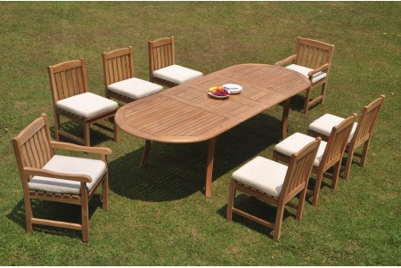 9 PC Dining Set - 117" Double Extension Oval Table & 8 Devon Chairs (2 Arms + 6 Armless)
