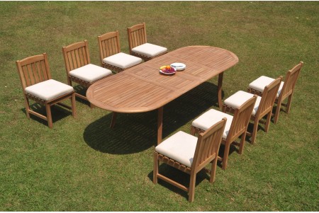 9 PC Dining Set - 117" Double Extension Oval Table & 8 Devon Armless Chairs