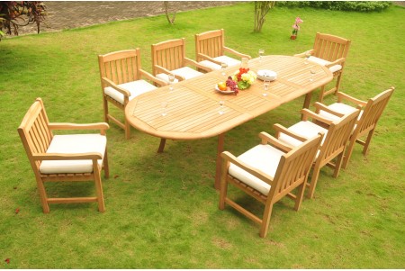 9 PC Dining Set - 117" Double Extension Oval Table & 8 Devon Arm Chairs