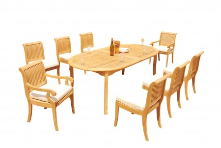 9 PC Dining Set - 117" Double Extension Oval Table & 8 Giva Chairs (2 Arms + 6 Armless)