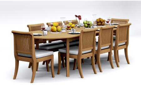 9 PC Dining Set - 117" Double Extension Oval Table & 8 Giva Armless Chairs