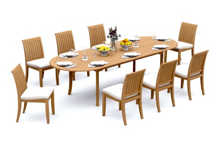 9 PC Dining Set - 117" Double Extension Oval Table & 8 Lagos Armless Chairs