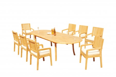 9 PC Dining Set - 117" Double Extension Oval Table & 8 Maldives Arm Chairs