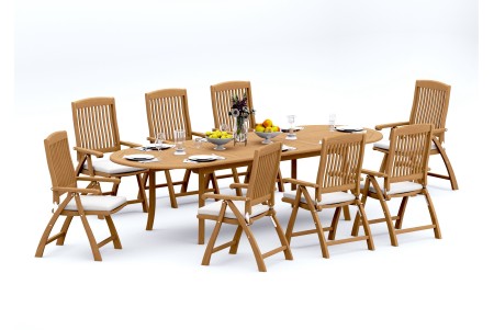 9 PC Dining Set - 117" Double Extension Oval Table & 8 Marley Arm Chairs