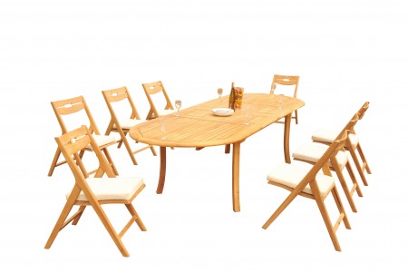 9 PC Dining Set - 117" Double Extension Oval Table & 8 Surf Folding Arm Chairs