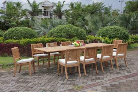 11 PC Dining Set - 117" Double Extension Rectangle Table & 10 Arbor Stacking Armless Chairs