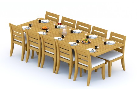 11 PC Dining Set - 117" Double Extension Rectangle Table & 10 Atnas Armless Chairs