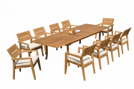 11 PC Dining Set - 117" Double Extension Rectangle Table & 10 Cellore Stacking Arm Chairs
