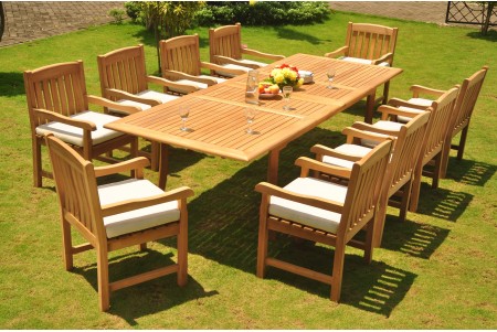 11 PC Dining Set - 117" Double Extension Rectangle Table & 10 Devon Arm Chairs